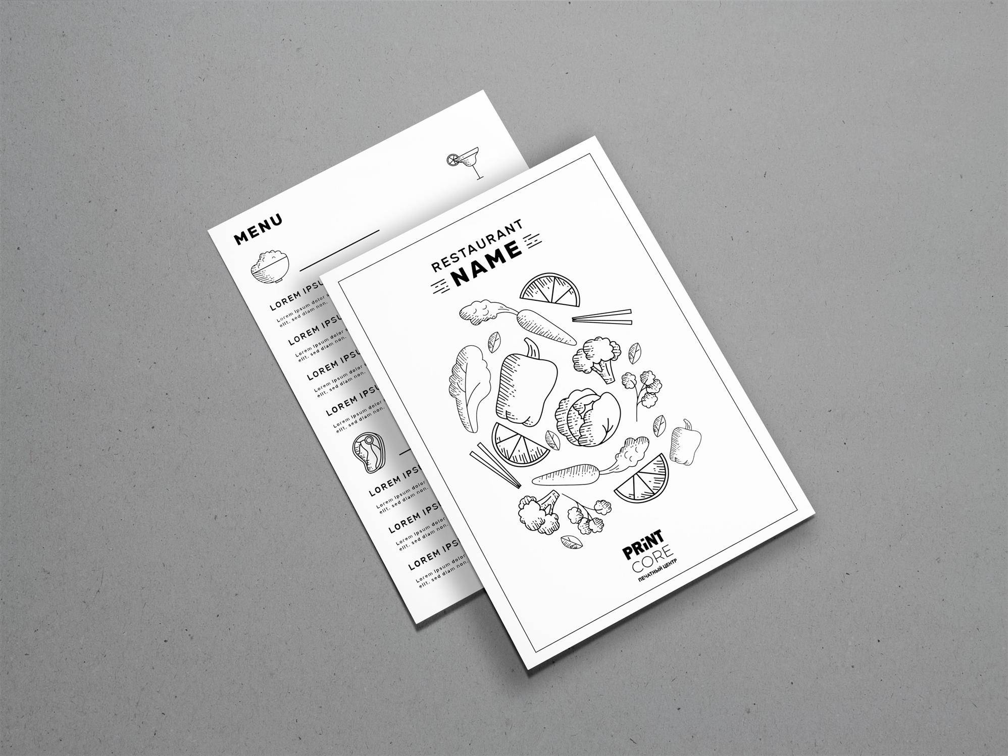 Меню черно-белое